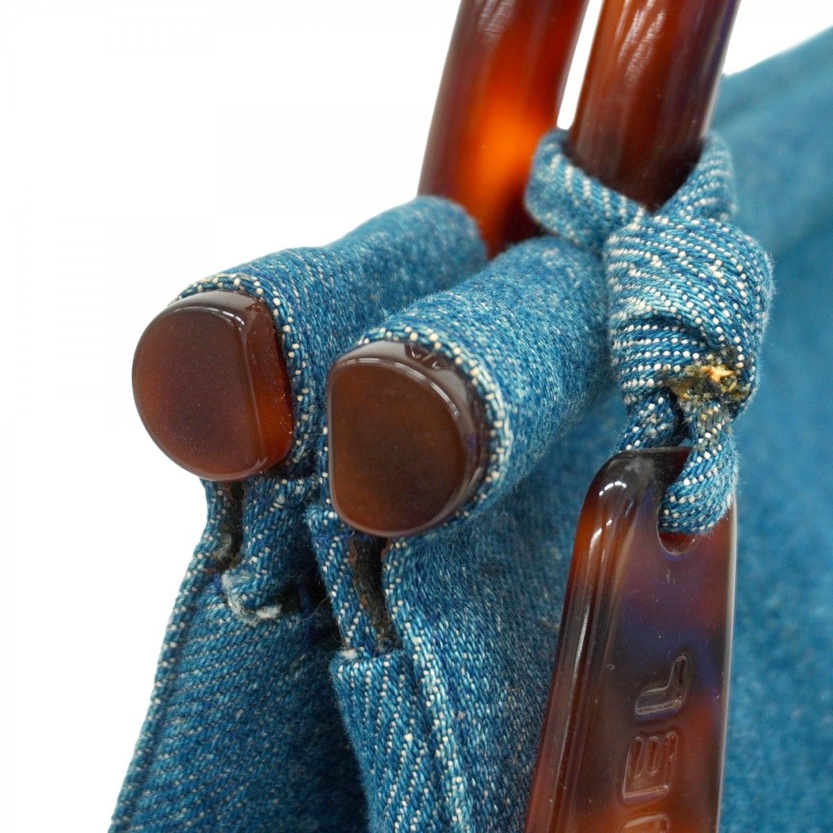 5cd4412】シャネル ハンドバッグ デニム ブルー ブラウン ゴールド金具  