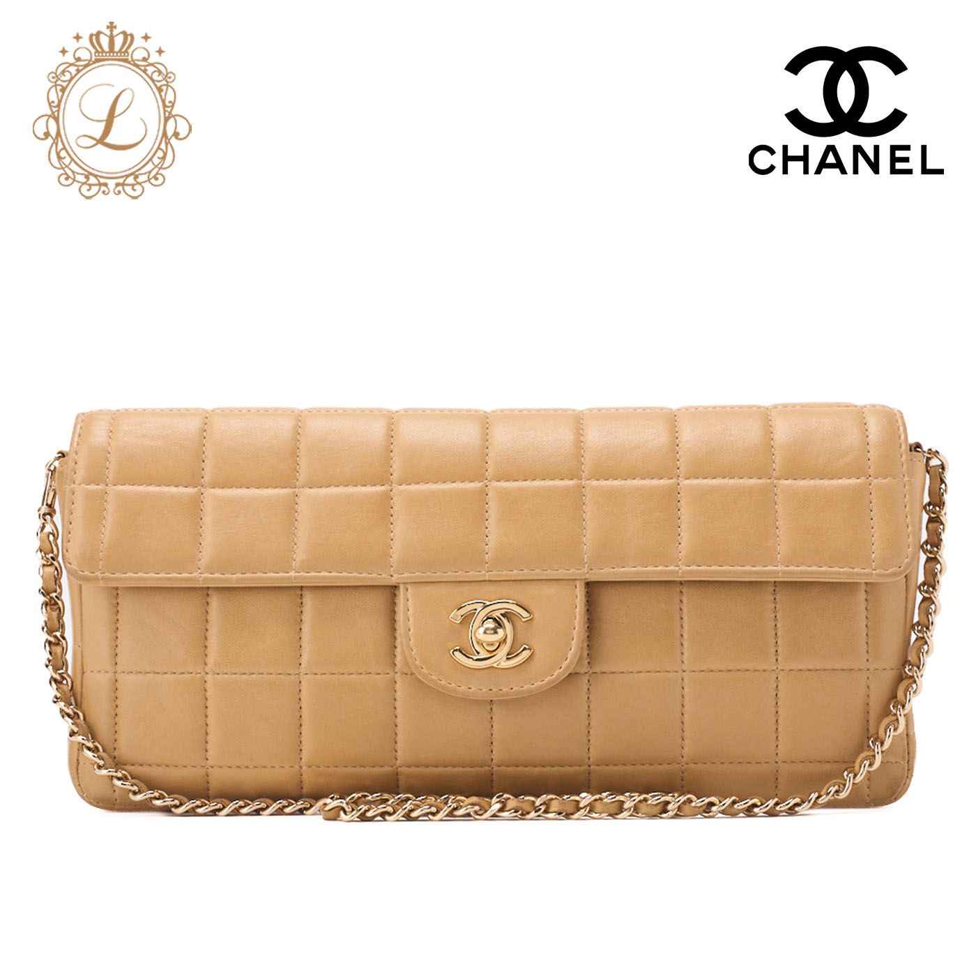 CHANEL シャネル チョコバー ターンロック チェーンショルダー ラムスキン ベージュ ゴールド金具 レディース バッグ ショルダーバッグ レディース 送料無料