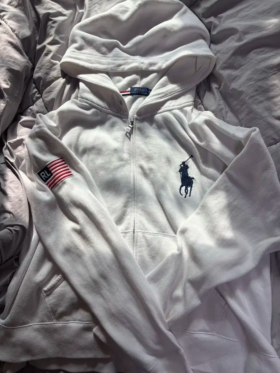 在庫処分 ポロ ビックポニー 星条旗 フードジップアップ 白