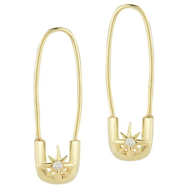 【送料無料】 Sunkissed Sterling レディース ピアス・イヤリング アクセサリー Sunkissed Sterling 14k Gold Over Silver Cubic Zirconia Safety Pin Earrings Gold T