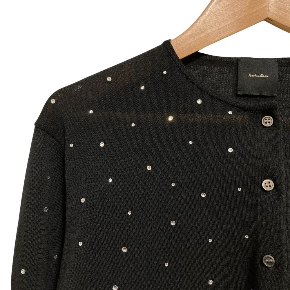 美品 24AW Spick and Span スピックアンドスパン ラインストーン ビジューニット ショートカーディガン F ブラック レディース 古着 中古 Spick & Span - 美品 24AW Spick and Span スピックアンドスパン