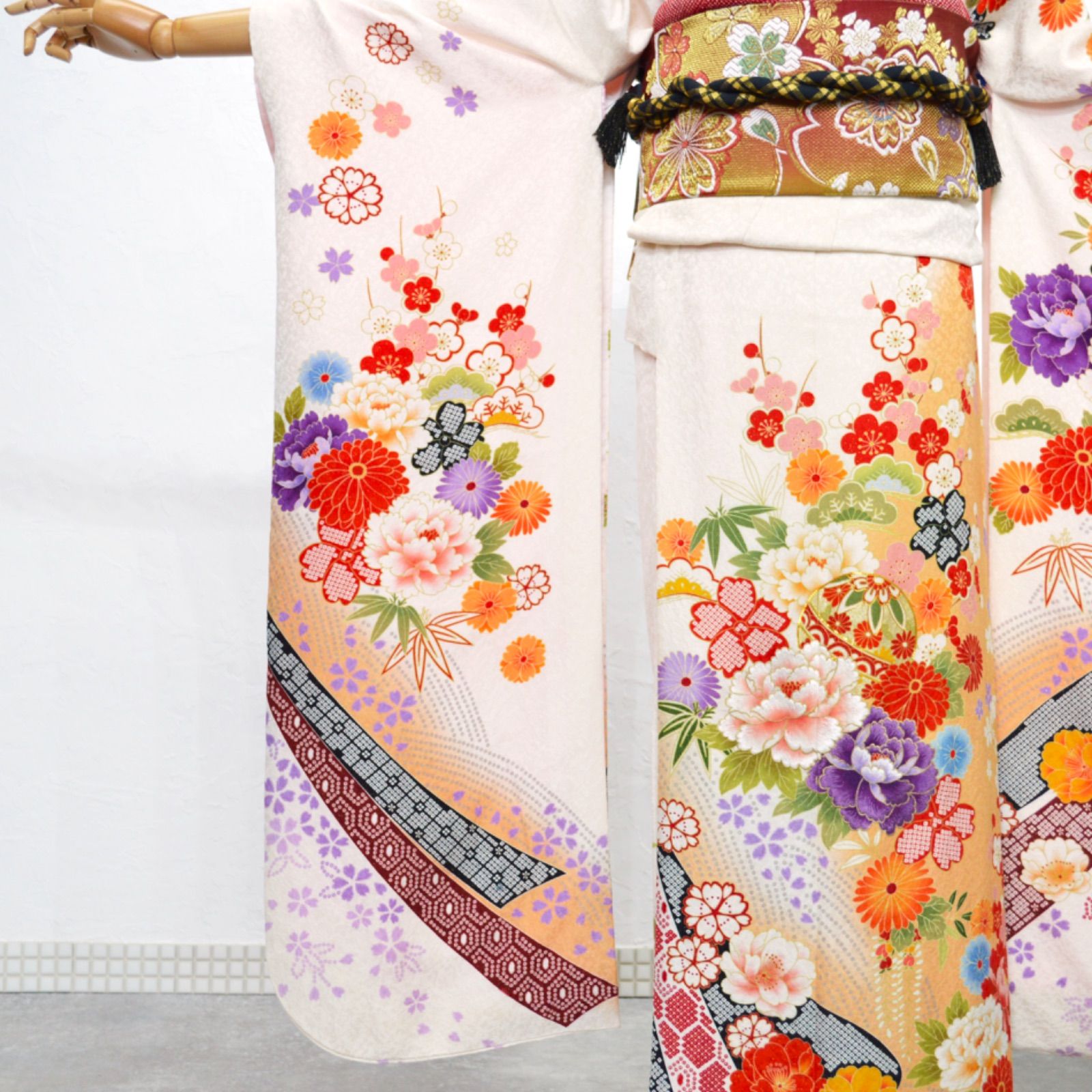 訳あり特価》 振袖フルセット 成人式 正絹 S〜Lサイズ 金駒刺繍