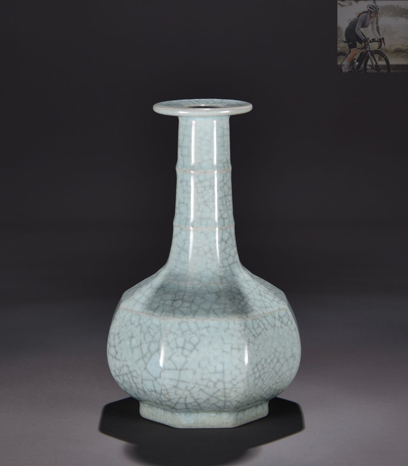 旧家蔵出し 宋汝窯 天清釉 冰片 八方弘紋瓶 花瓶 花器 古陶瓷器
