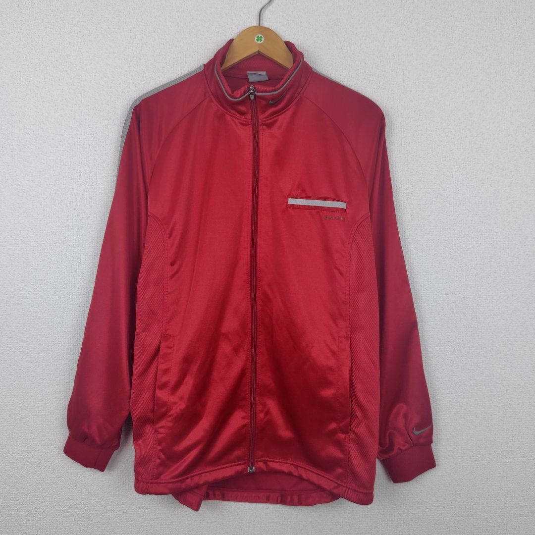 NIKE DRI-FIT メンズLサイズ フード付き赤ジャージジャケット NIKE ナイキ トラックジャケット DRI-FIT ジップアップ 日本製