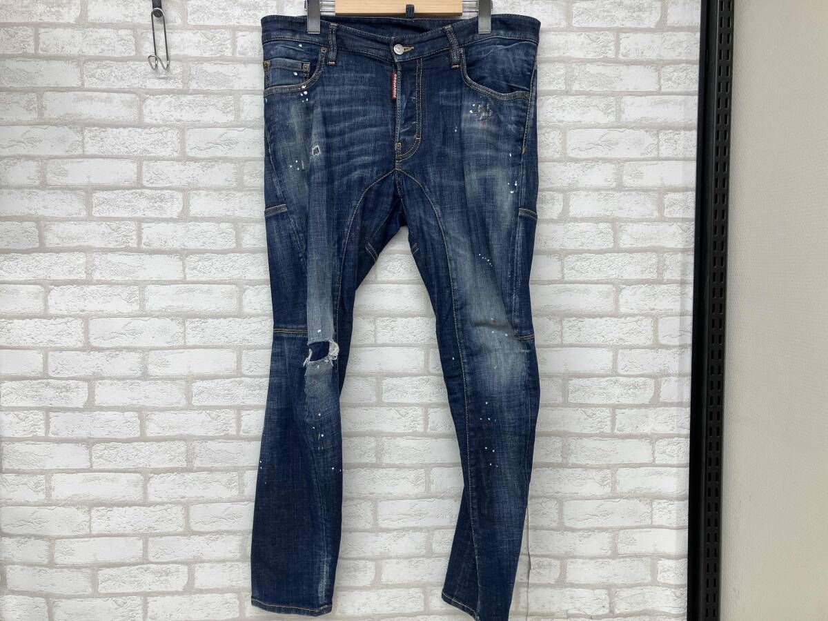 DSQUARED2 S71LB0776 ディースクエアード デニムパンツ ジーンズ ボタンフライ ダメージ リメイク ペイント メンズ 48 インディゴ