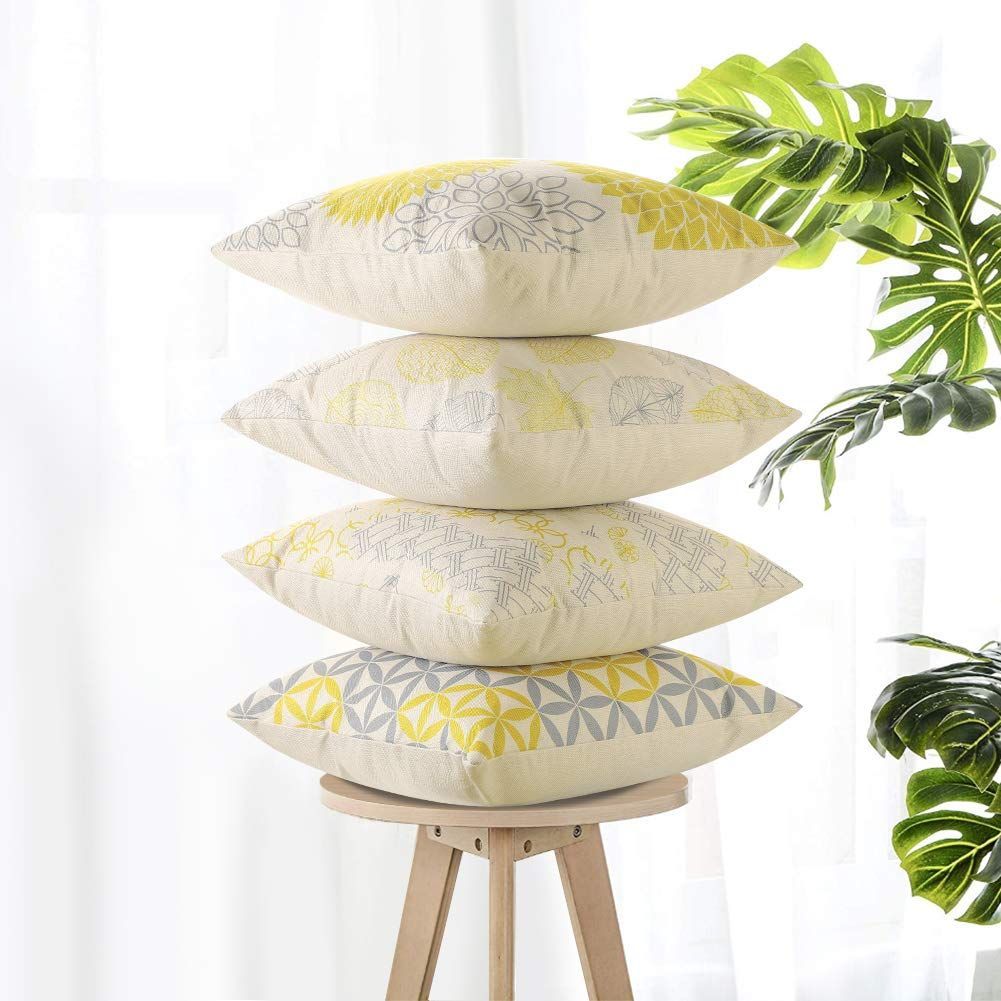 新着商品 OTOSTAR クッションカバー 50x50cm 北欧 リネンっぽい 4枚セット おしゃれ 柄 綿とリネン 亜麻 ソファー用クッションカバー ソファ背当て 装飾枕カバー 座布団カバー 黄色 50×50 TALLINNNEXPO_COM