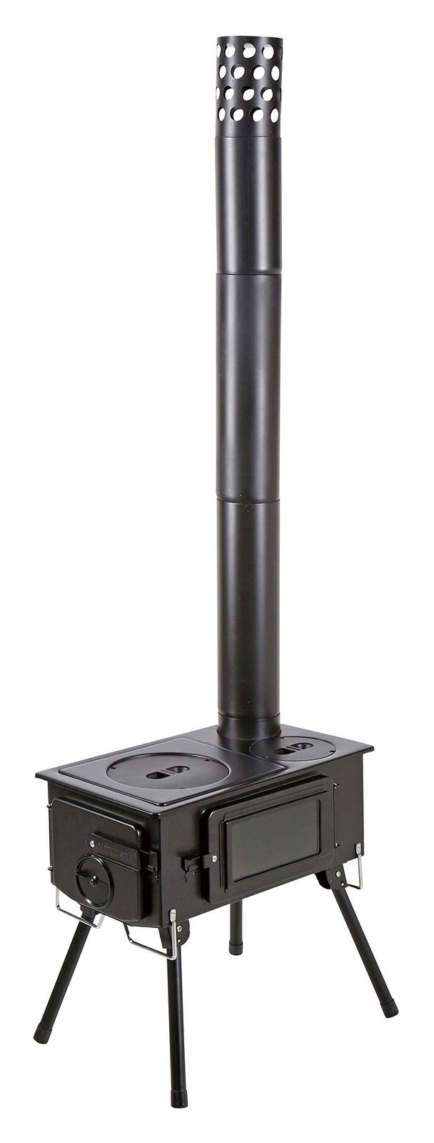 キャプテンスタッグ CAPTAIN STAG ストーブ BBQ KAMADO かまど 煙突 ガラス窓付 角型ストーブ 収納バッグ付き UG-75 ブラック 幅600×奥行510×高さ1070
