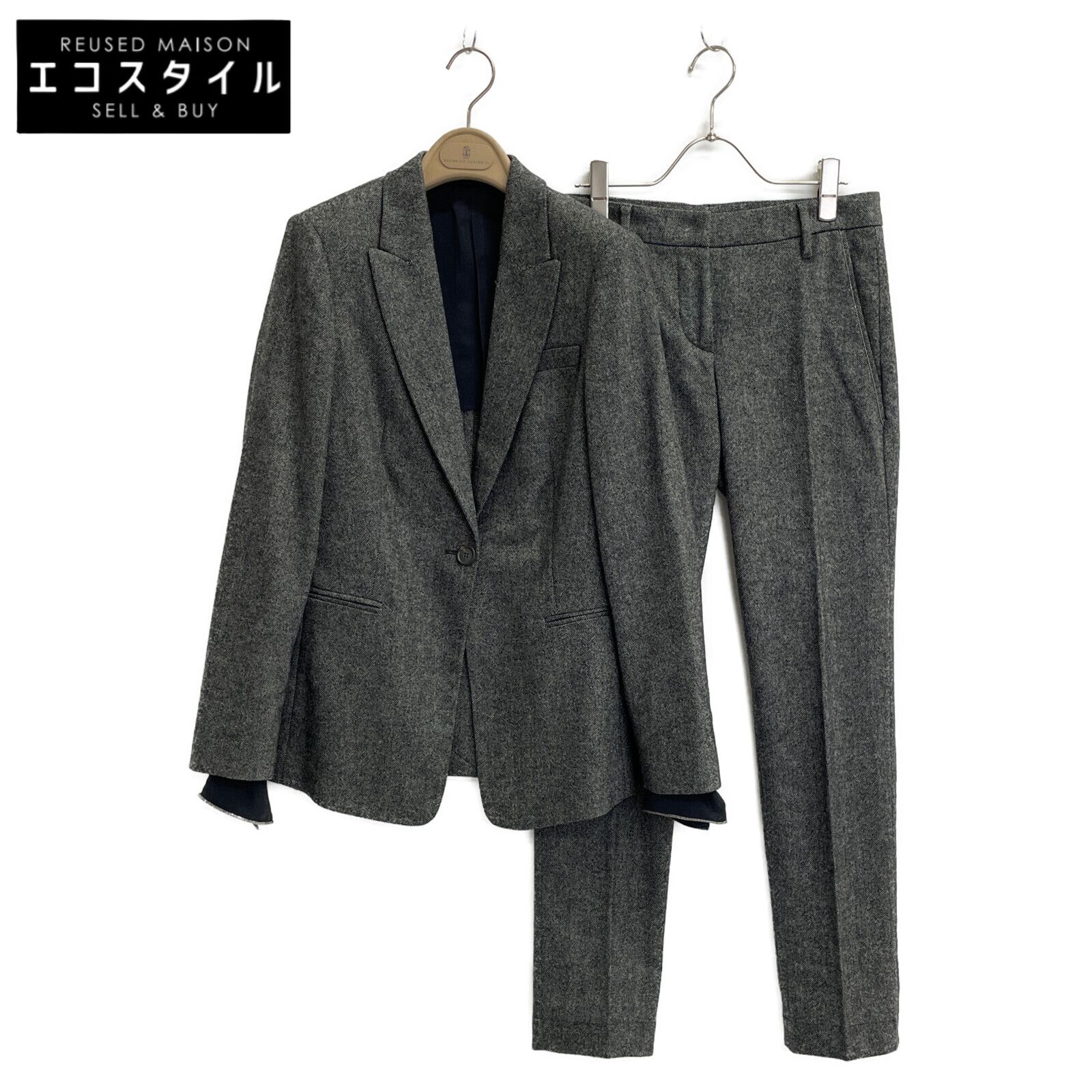 BRUNELLO CUCINELLI ブルネロクチネリ ｸﾞﾚｰ ｳｰﾙ ｽｰﾂｾｯﾄｱｯﾌﾟ 38