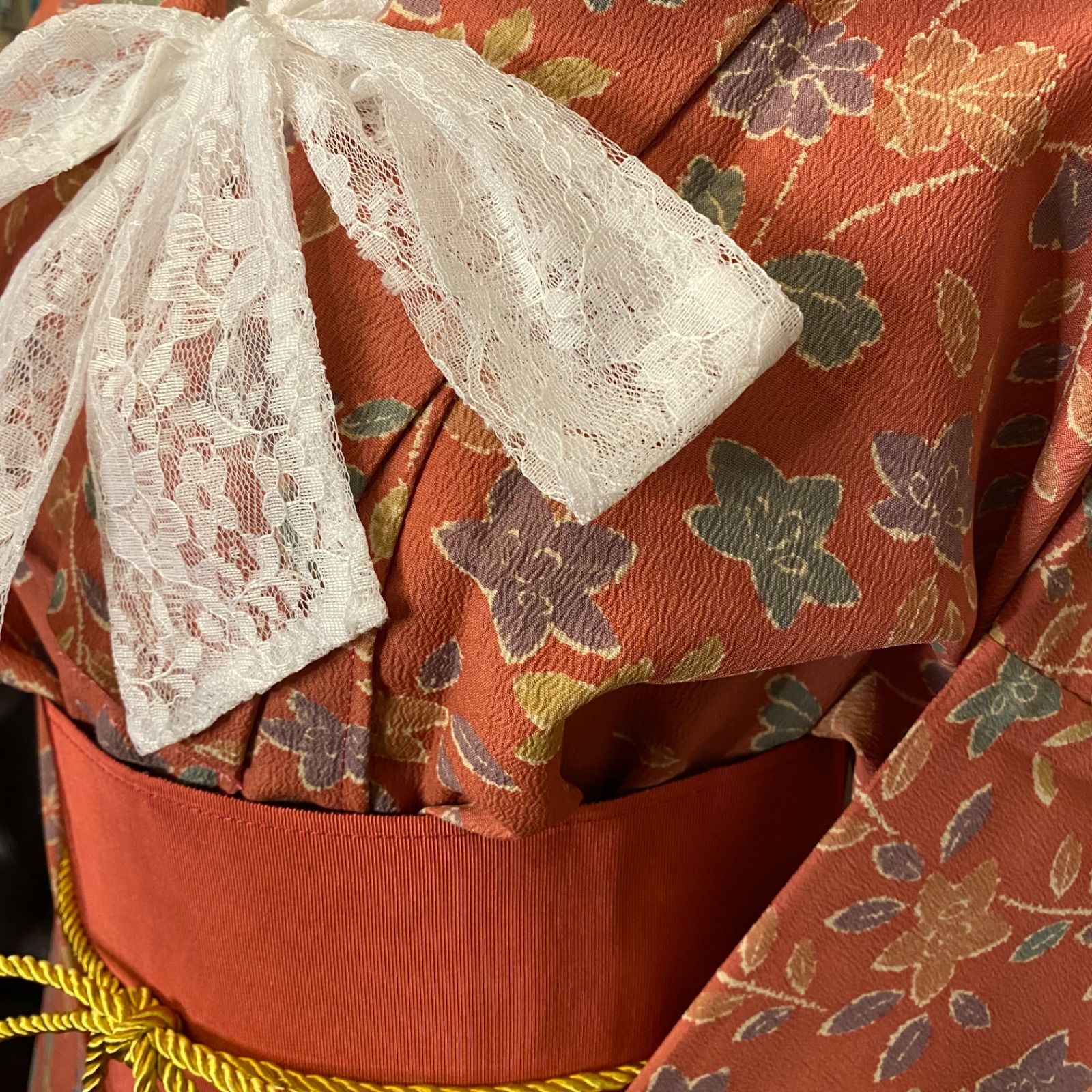 着物 洗える 化繊 ワンピース ドレス ハンドメイド リメイク 帯  