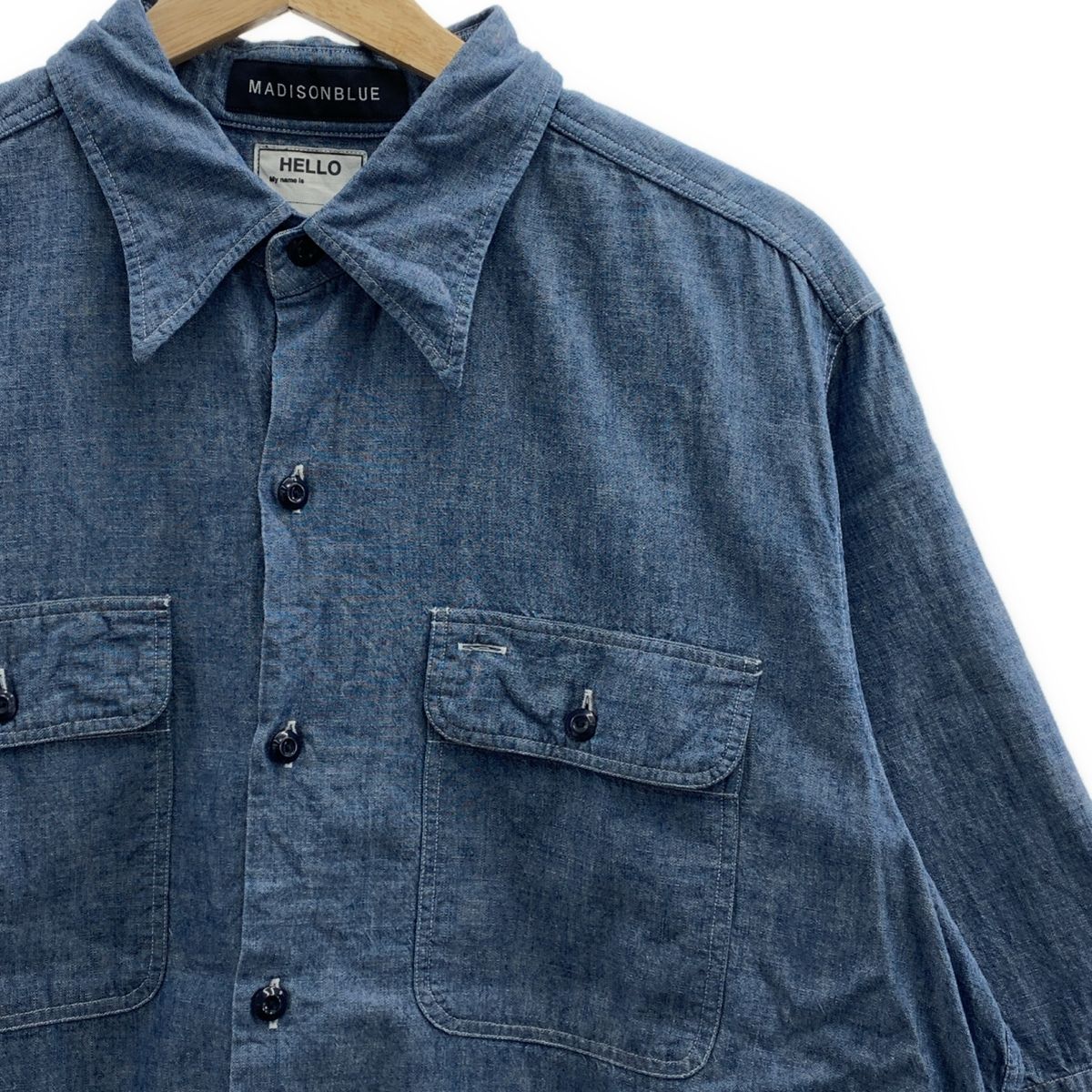MADISON BLUE | マディソンブルー | × Ron Herman | ロンハーマン HAMPTON Short Sleeve Shirt | ハンプトン ロゴ オーバー シャツ ブラウス | 02 M | インディゴブルー | メンズ