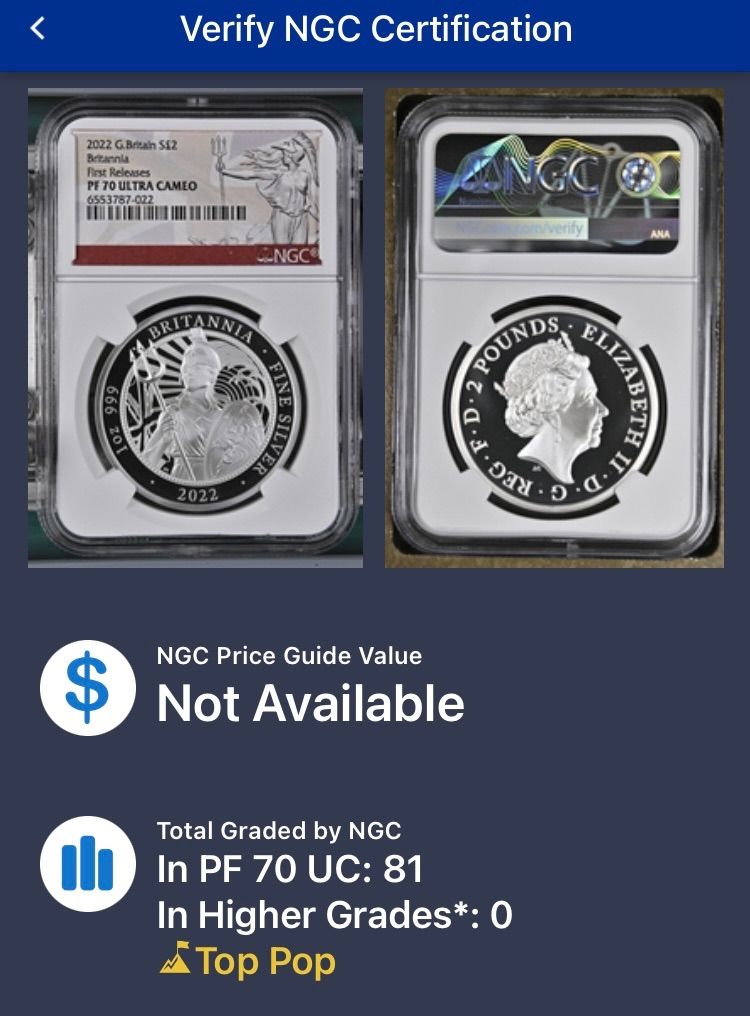 2022年 ブリタニア NGC PF70 UC FR 1オンス 2ポンド 銀貨 - メルカリ
