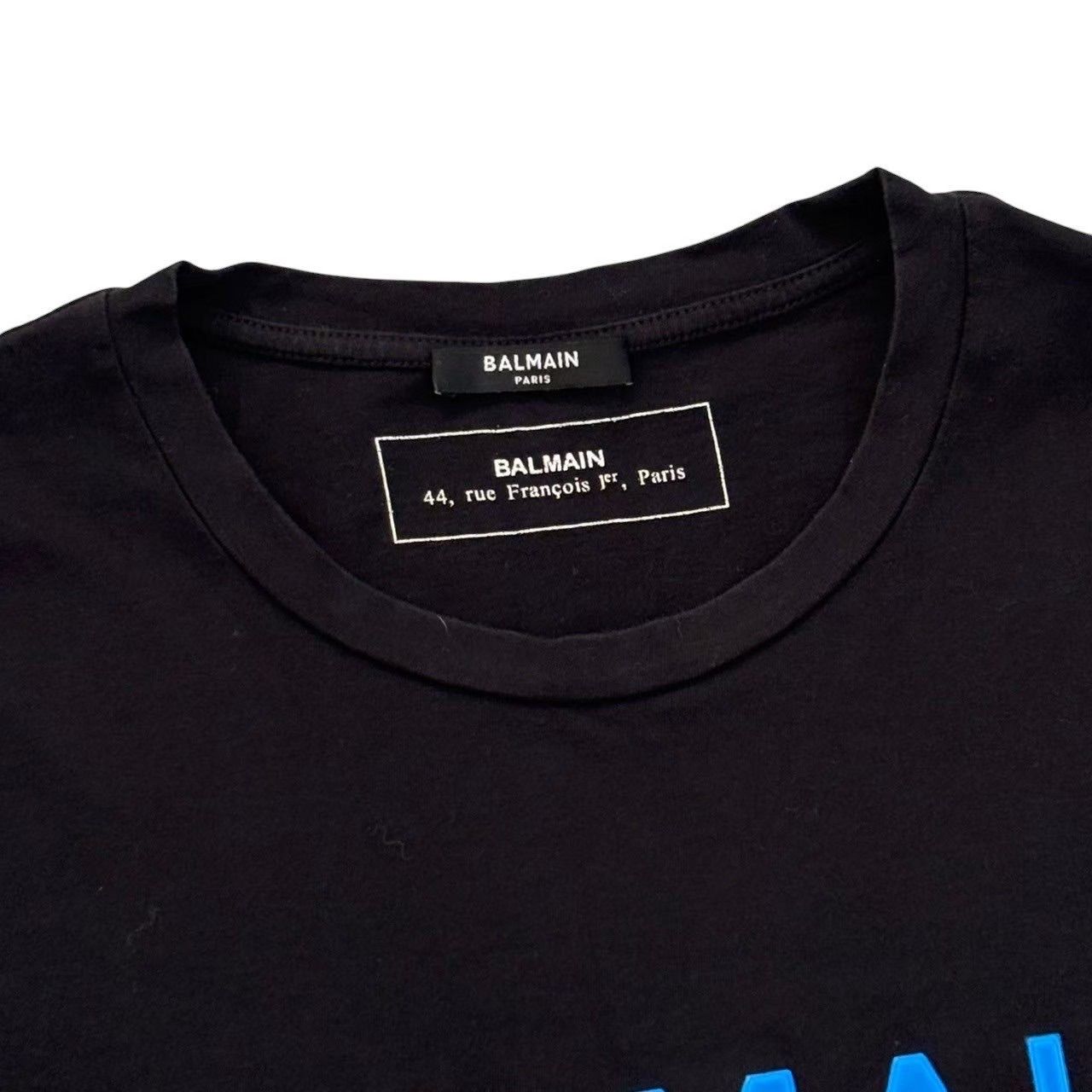 BALMAIN バルマン フロントロゴTシャツ 黒 青 綿 メンズ Mサイズ 
