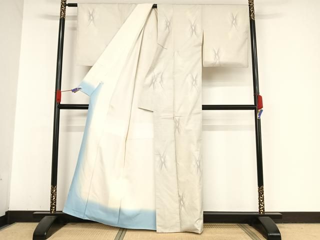 平和屋着物○男性 本場大島紬 アンサンブル 幾何学文様 長羽織 正絹  