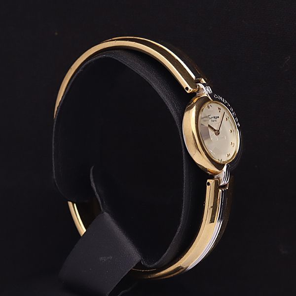 稼働 良品 クレージュ QZ バングルウォッチ 石付 ラウンド