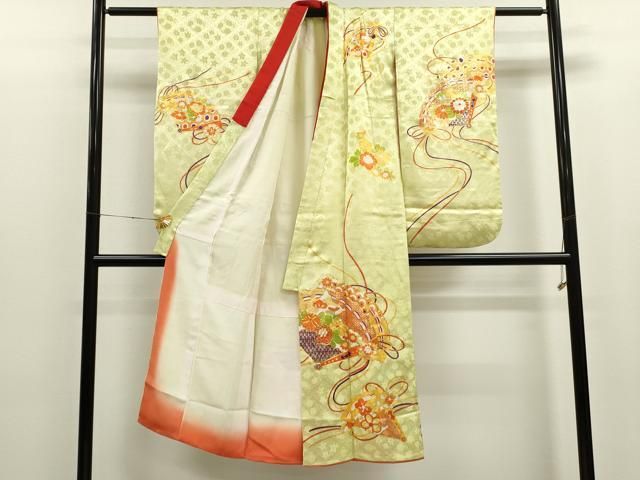 407ag98,小物類□七五三 七歳 女児 単衣着物&袋帯 金彩 扇に花文□美品 n142-2.jpg