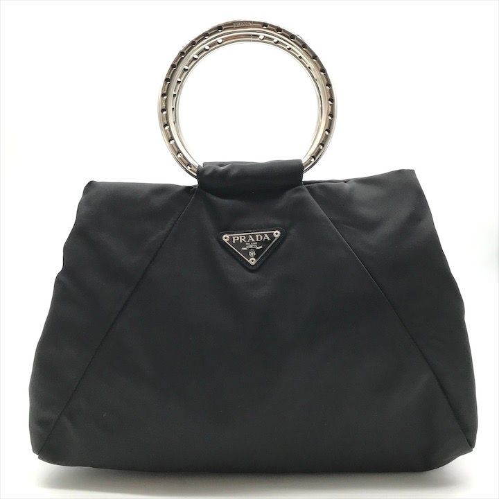 美品 PRADA プラダ 三角ロゴ プレート ナイロン テスート メタル ハンドル ハンド バッグ ブラック a4467 - メルカリ