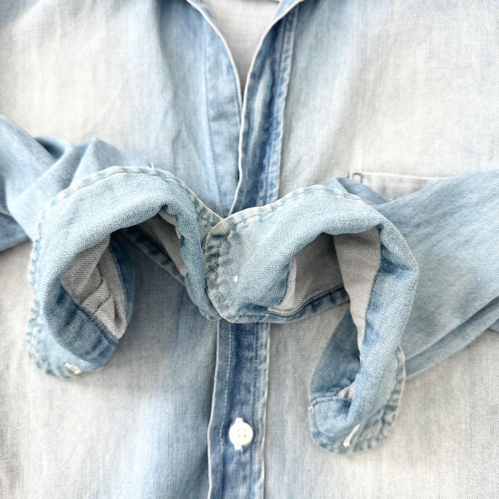 希少Eileen✨フランクアンドアイリーン スキッパーシャツ デニム 水色 S フランクアンドアイリーン EILEEN スキッパー デニムシャツ