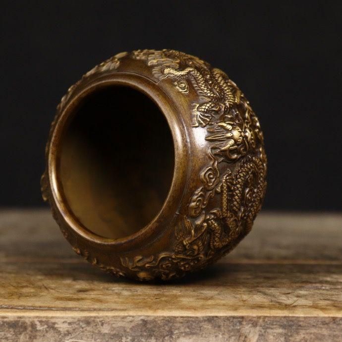 九龍.香筒 装飾品 現代工芸品 美術品 置物 九龍缶 お茶の缶 竜のかめ 銅 細工 装飾品 現代工芸品美術品