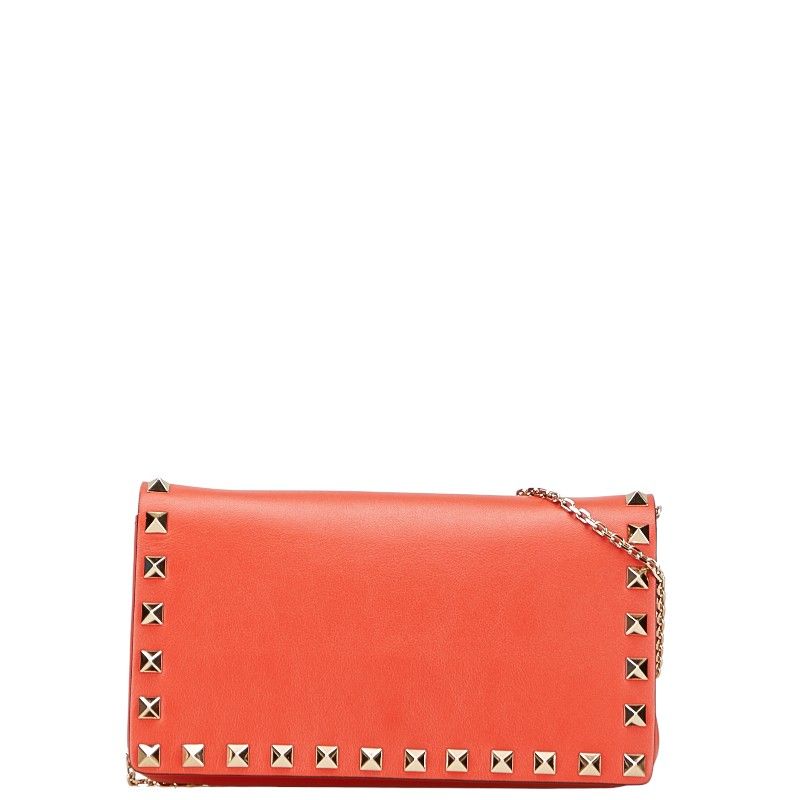 ヴァレンティノ スタッズ チェーン ショルダーバッグ オレンジ系  
