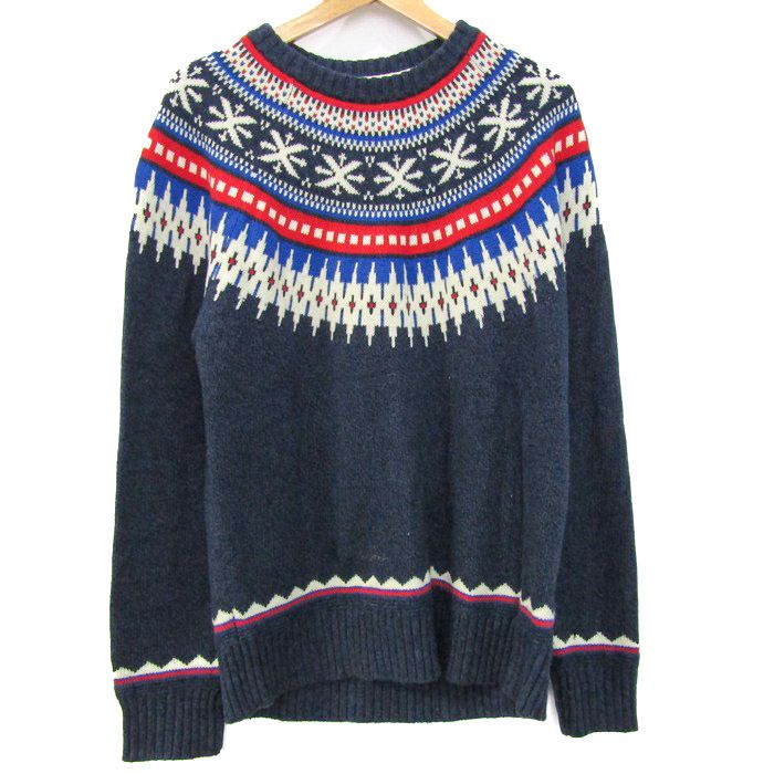 アメリカンイーグル セーター トップス 長袖 ニット ノルディック柄 メンズ Mサイズ ネイビー American Eagle 【中古】