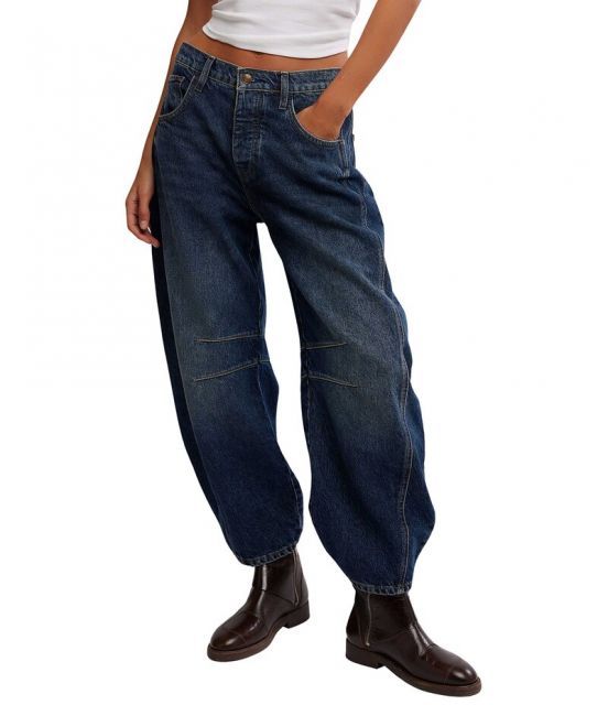 【送料無料】 フリーピープル レディース デニムパンツ ジーンズ ボトムス We The Free Good Luck Mid-Rise Wide Leg Barrel Jeans Deep End