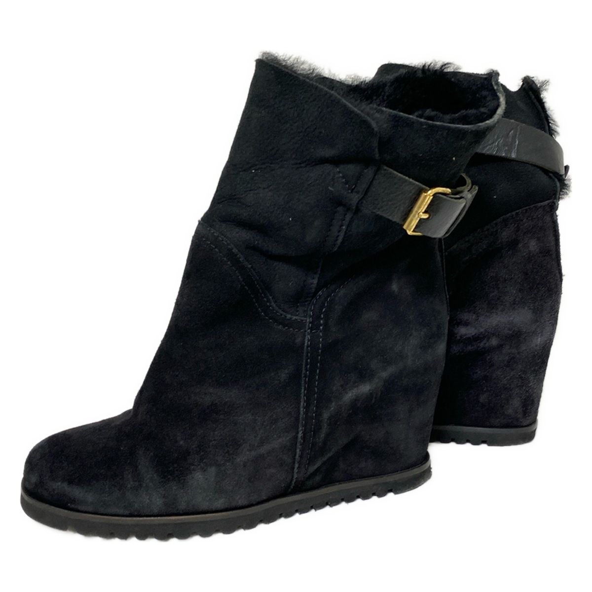 FABIO RUSCONI ファビオルスコーニ ショートブーツ 36 レディース - 黒 インヒール|ムートン レザー KIN-KAAI_COM