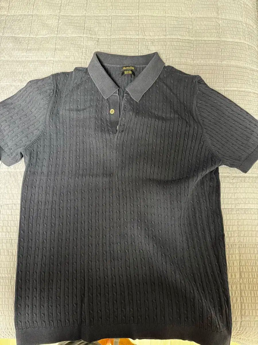 L ） Massi Modutti(マッシモ ドゥッティ) ケーブル編み 半袖 ニット セーター ネイビー