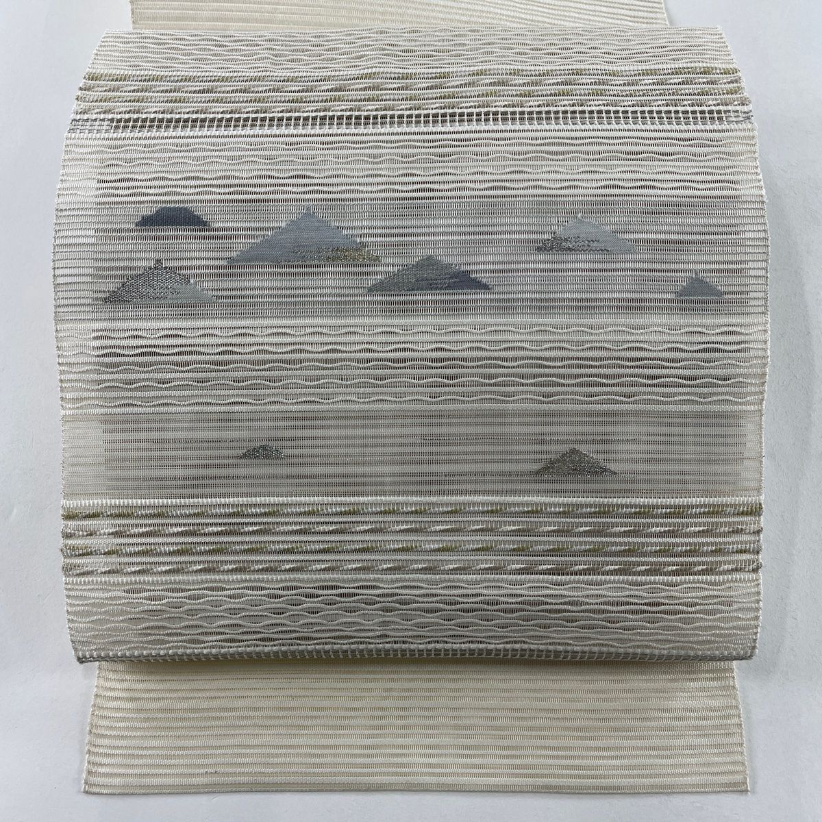 名古屋帯 美品 秀品 夏帯 絽 八寸名古屋帯 松葉仕立て 縞 山並み