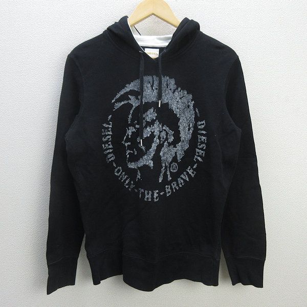 Qディーゼル/DIESEL ビッグロゴ パーカ黒【メンズS】MENS/46【中古】