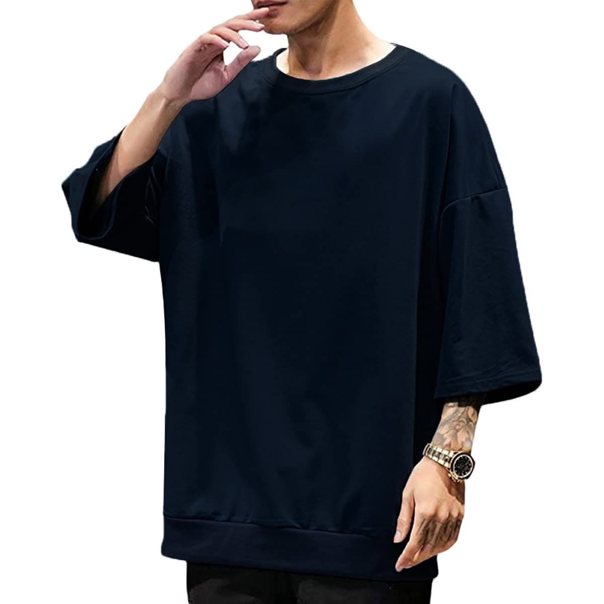 YIMANIE メンズ Ｔシャツ 七分袖 ビッグシルエット カットソー サマー