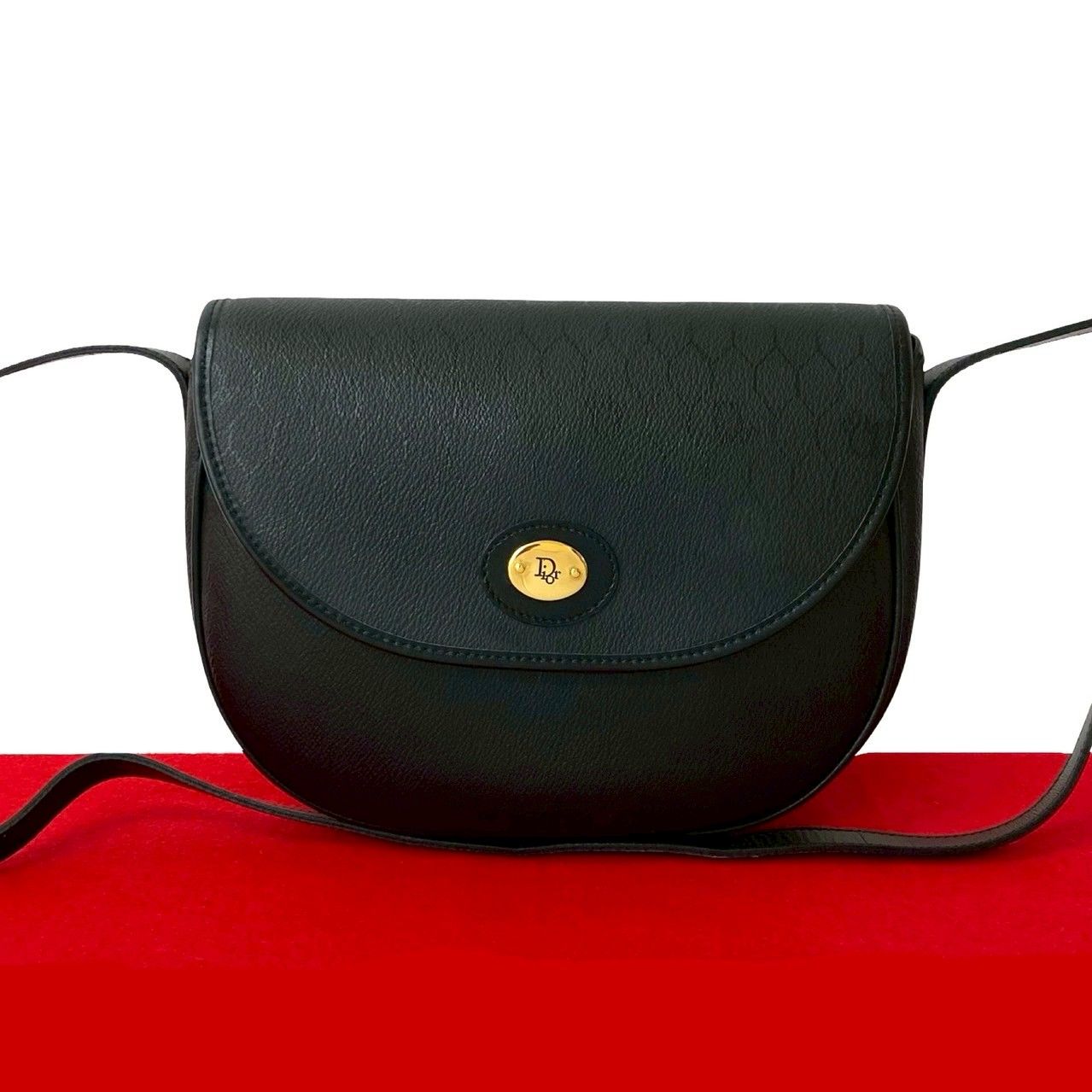クリスチャンディオールポシェット赤ハニカム柄 極 美品 Christian Dior クリスチャンディオール ハニカム 柄