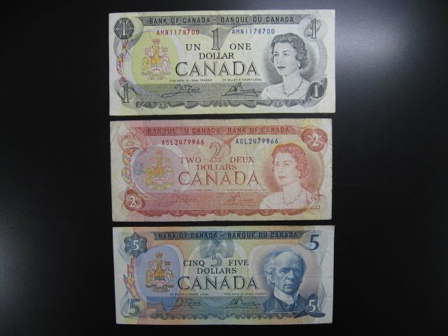 1544☆カナダ□紙幣□旧紙幣□1ドル□2ドル□5ドル□送料込み