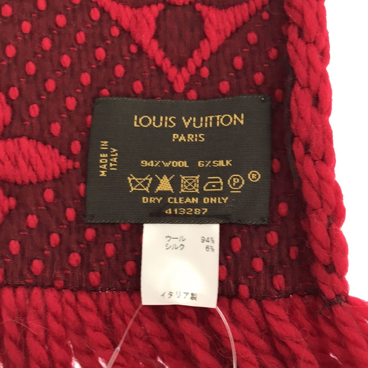 正規品 ルイヴィトン マフラー レッド エシャルプ ロゴマニア 赤