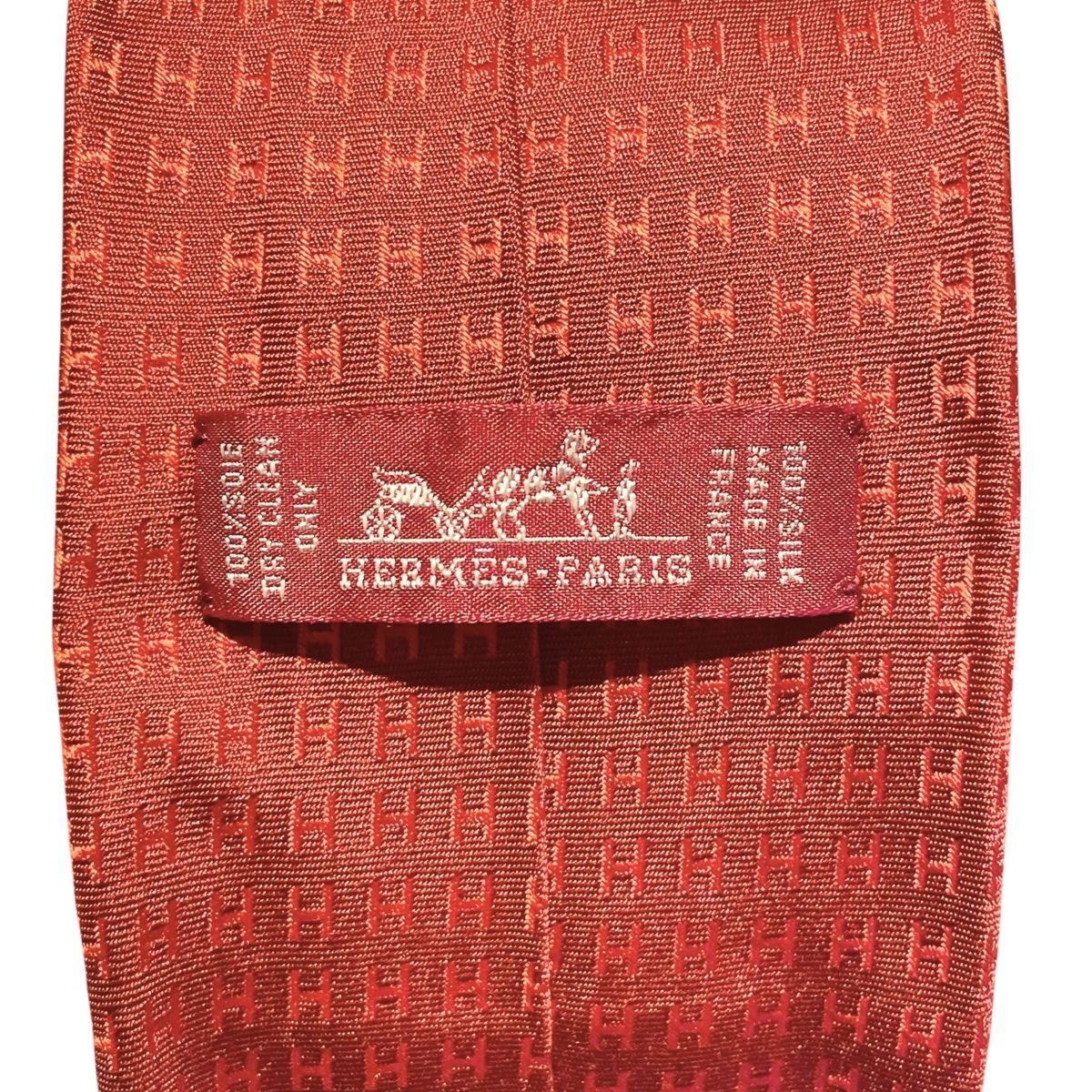エルメス　ネクタイ　H織り　レッド HERMES - エルメス HERMES H柄 ネクタイ 衣料品 シルク シルク