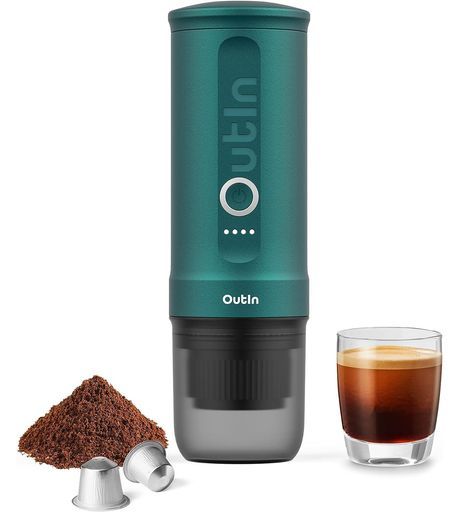 OutInNanoポータブル電動エスプレッソマシン キャンプ用トラベルコーヒーメーカー 車用コーヒーメーカーUSB-C対応自己発熱式 挽きたてコーヒー-NSカプセル付き RV ハイキング オフ…