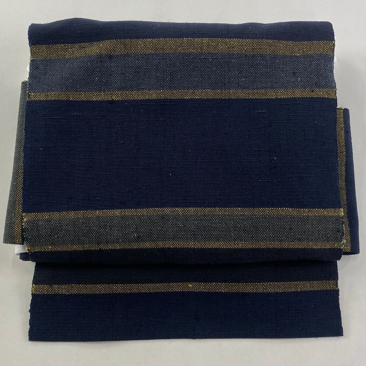 付け帯 秀品 紬地 作り帯 縞模様 濃紺 正絹