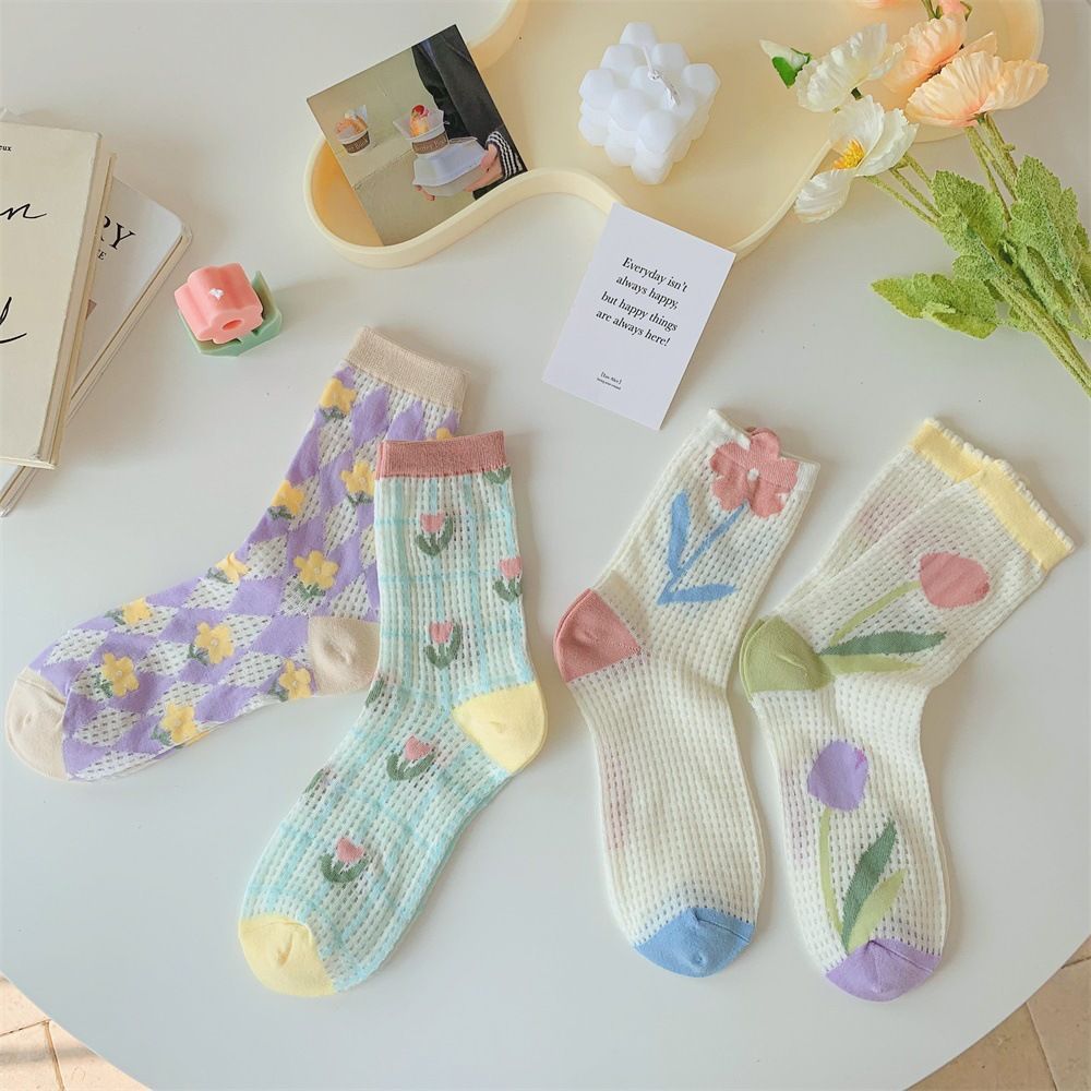 花ぺちゃぺージ　韓国靴下 紫＆黒／バラの花ほっぺちゃんアンクルソックス（19cm～23cm