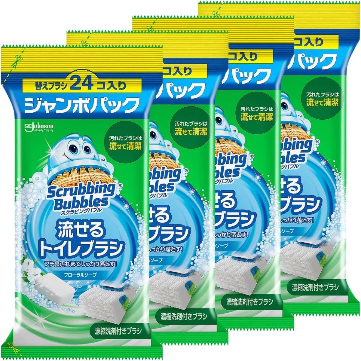 スクラビングバブル 流せるトイレブラシ フローラルソープの香り 替えブラシ ジャンボパック 24個×4 [4個]