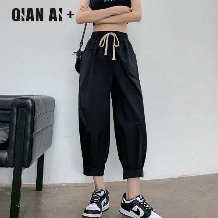夏物 ゆったり おしゃれ ウエストゴム 紐付き サルエルパンツ