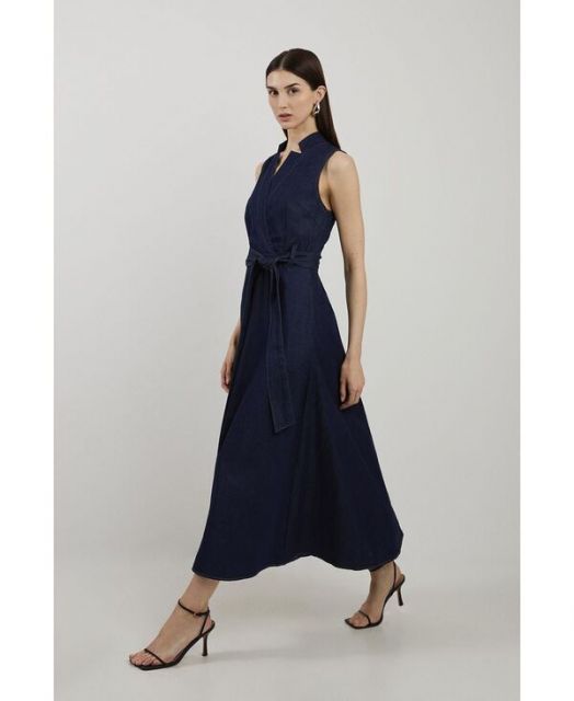 【大特価】 送料無料 カレンミレン レディース ワンピース トップス Women s Belted Denim Midi Dress Indigo 全品送料無料!