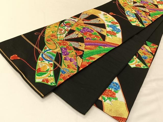 袋帯　六通　正絹　黒地　金糸　菊　大輪　着物　和物　　和風　和装 ki4984AB-1_grande.jpg?v=1728350308