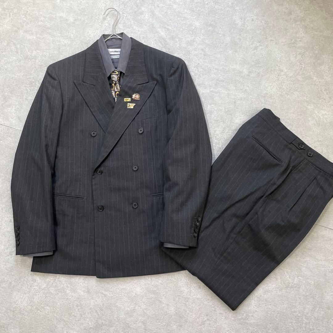 90s ヴィンテージ セットアップ ダブルスーツ グレー ストライプ 極上