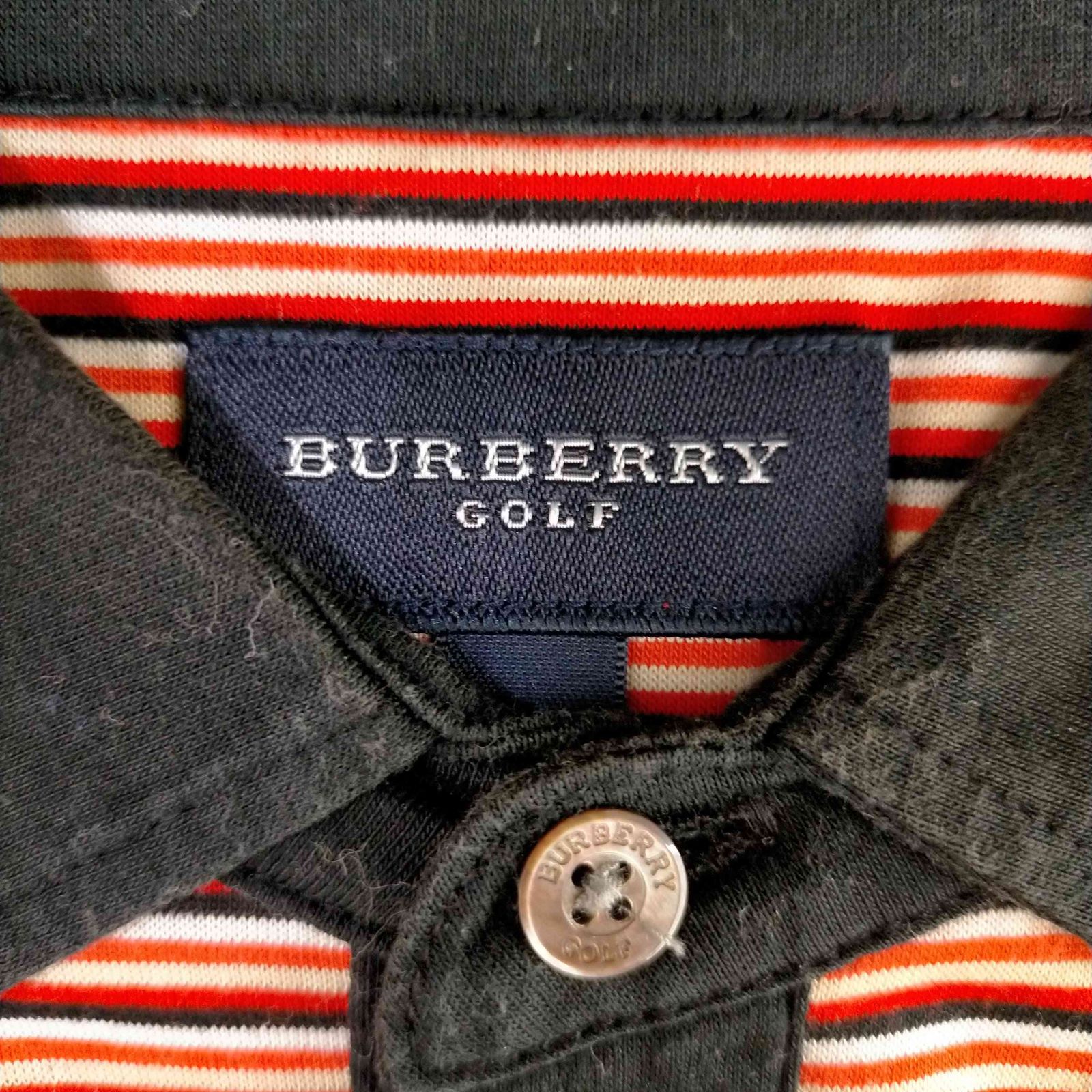 バーバリーゴルフ BURBERRY GOLF ロゴ刺繍ボーダーポロシャツ メンズ M