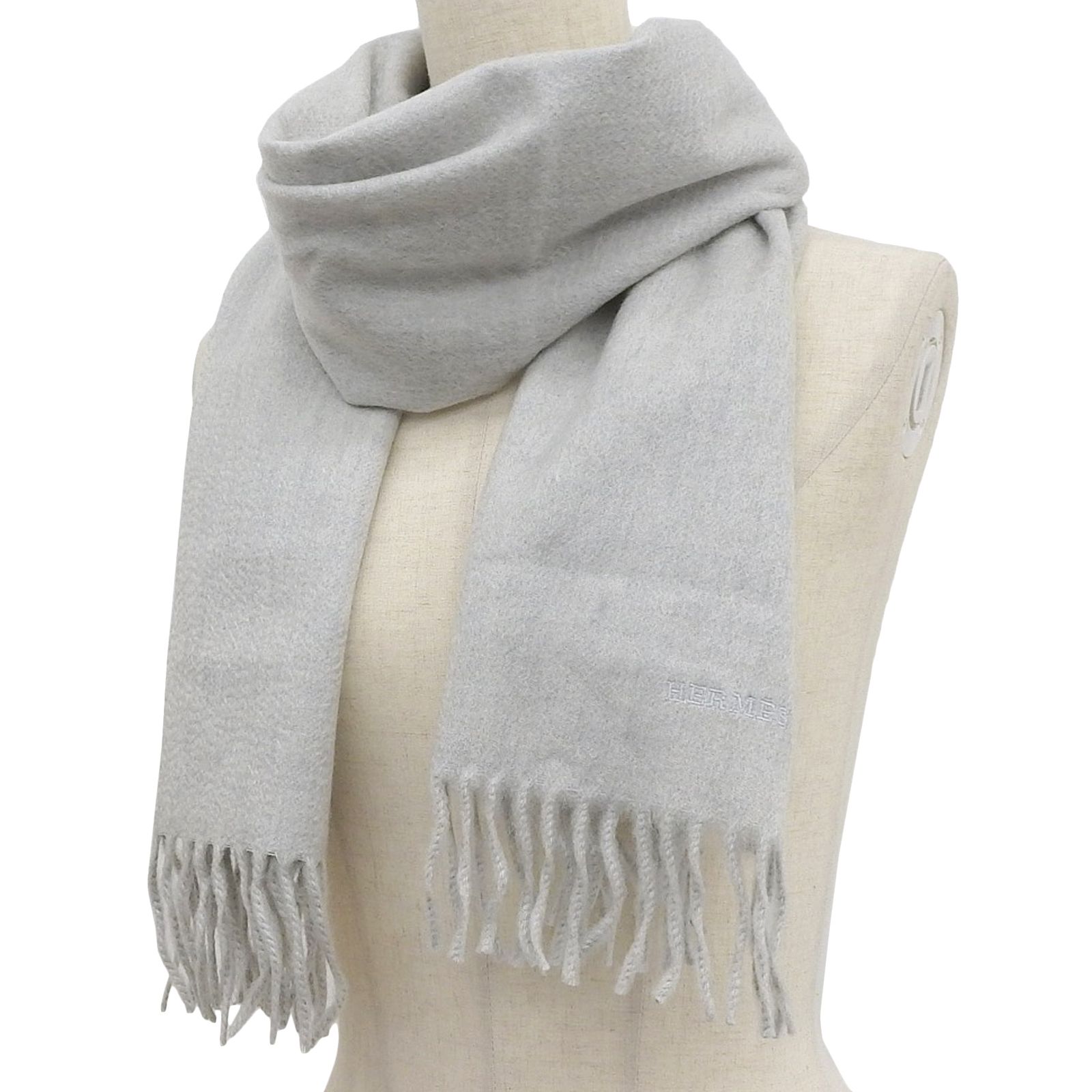 HERMES カシミヤ マフラー グレー/ホワイト フリンジ付き HERMES カシミヤ マフラー グレー/ホワイト フリンジ付き 楽天市場
