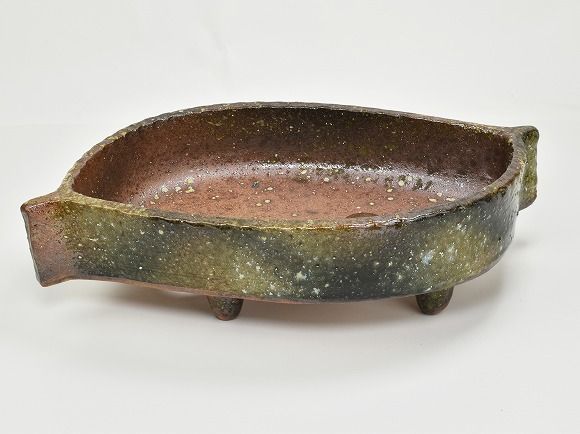 落ち葉 12号 青窯変葉型コンポート 穴有り 幅35.5cm×高9.5cm×奥行き19cm