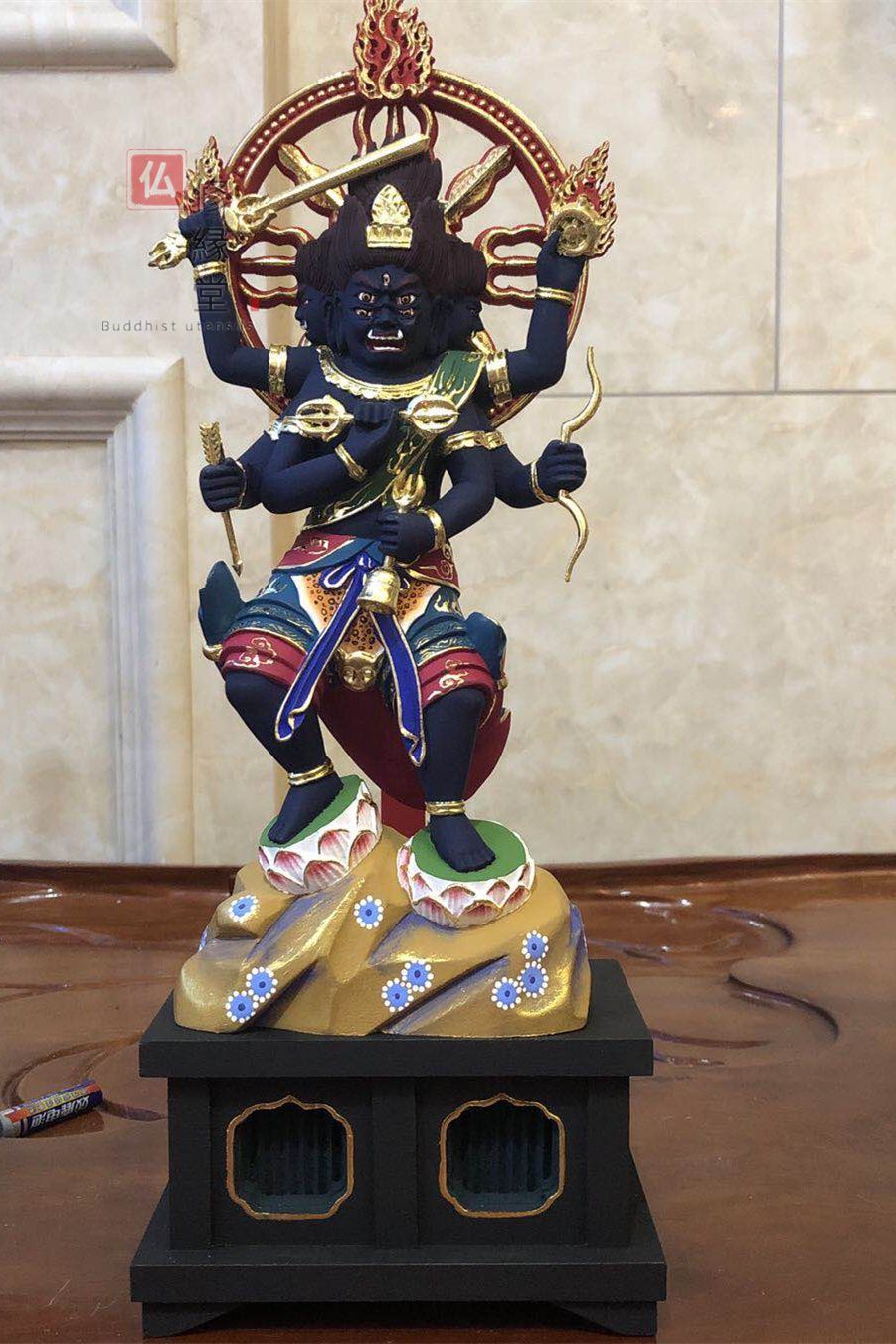 修縁堂】珍品 木彫り 仏像 五大明王神像 不動明王 彩繪 切金