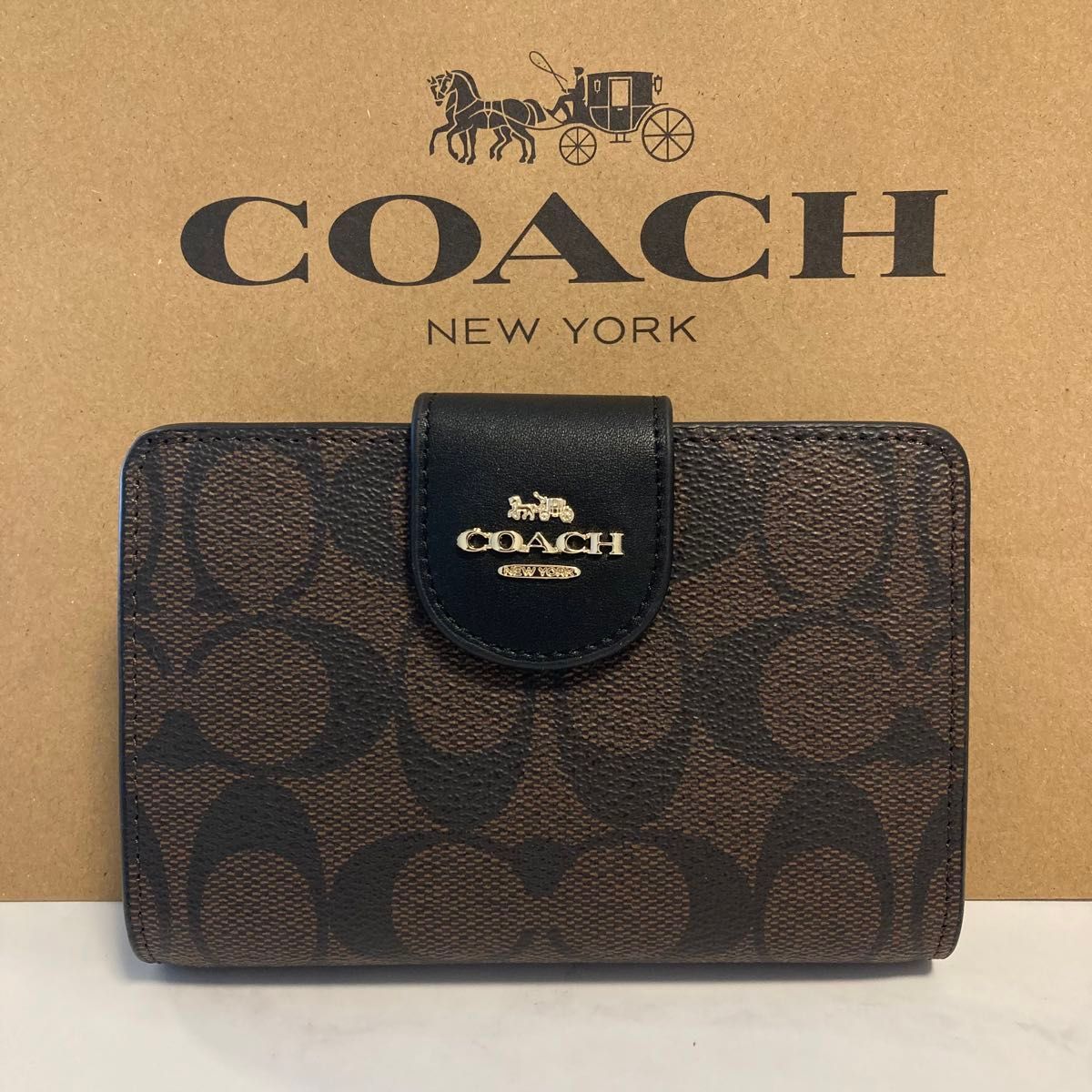 新品 COACH 長財布 コーチ 二つ折り財布 レディース メンズ ブラック ダークブラウン シグネチャー - メルカリ