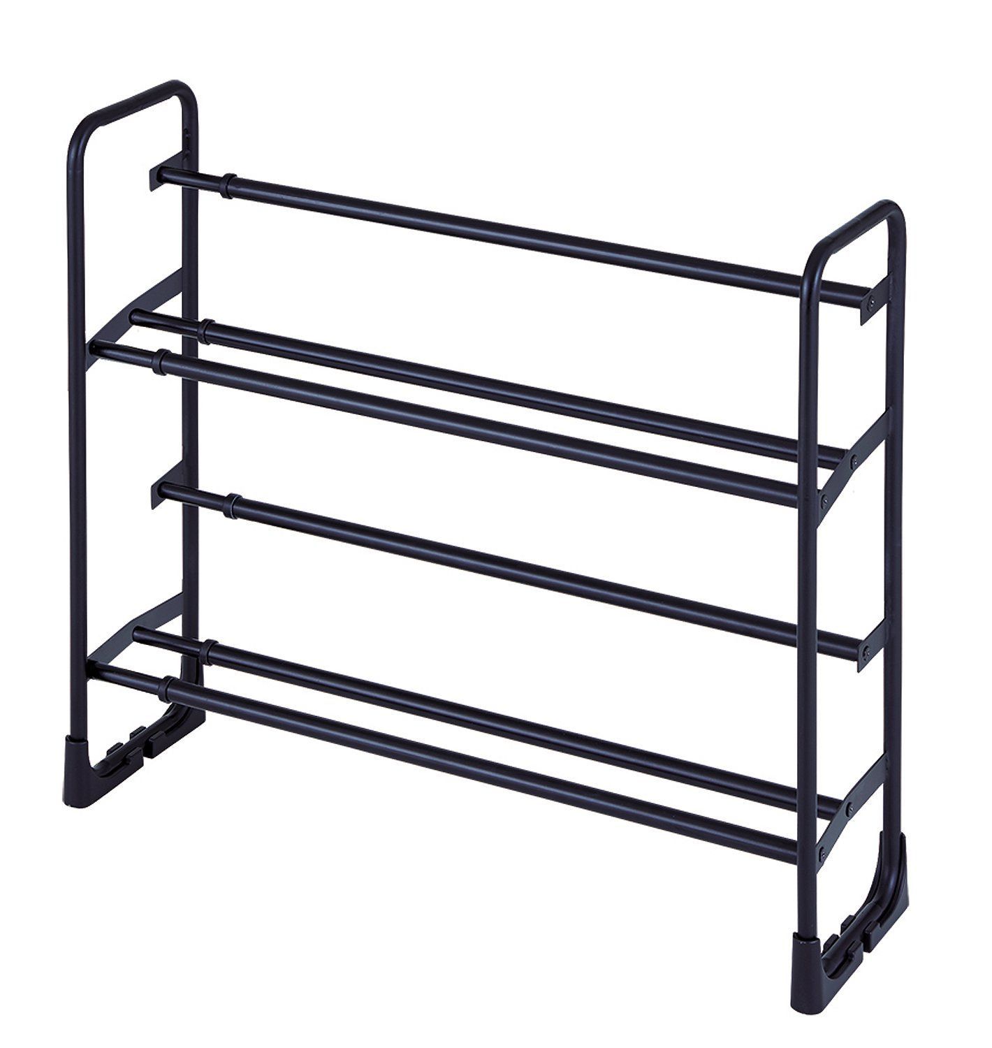 Size シューズラック2段_Style 玄関収納_Color ブラック 天馬 靴の出し入れカンタン 伸縮式シューズラック 2段 マットブラック 幅54 81×奥行17×高さ53cm PRX 美style