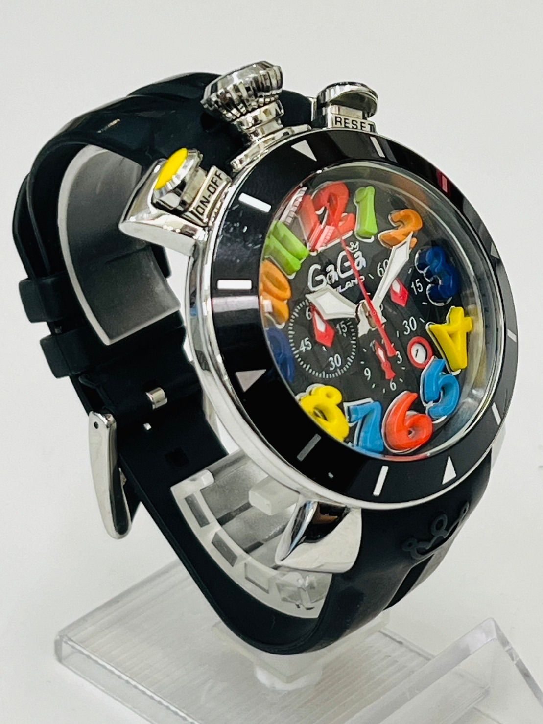 【GaGa MILANO】 ガガミラノ クロノ48MM 6050 クォーツ ラバーベルト ブラック【電池交換済】