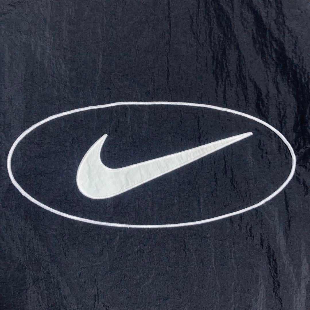 90s NIKE ナイロンジャケット ハーフジップ 肉厚 刺繍ロゴ 黒 L